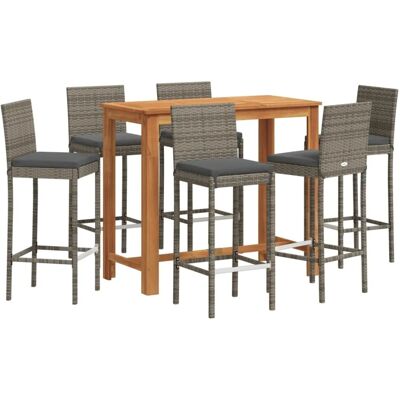 vidaXL 7-tlg Gartenbar-Set Grau Massivholz Akazie und Poly Rattan vidaXL 7-tlg Gartenbar-Set Grau Massivholz Akazie und Poly Rattan