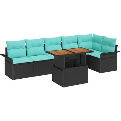 vidaXL Gartensofa-set mit Kissen 7 Stk Schwarz und Blau Poly-Rattan 3349346 vidaXL Gartensofa-set mit Kissen 7 Stk Schwarz und Blau Poly-Rattan 3349346