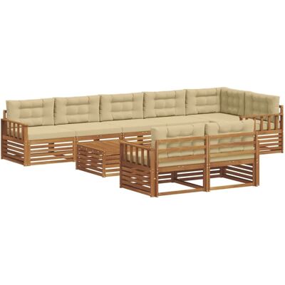 vidaXL Outdoor-Sofagarnitur mit Kissen 9-Tlg Natur und Beige 3373693 vidaXL Outdoor-Sofagarnitur mit Kissen 9-Tlg Natur und Beige 3373693