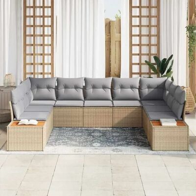 vidaXL 9-Teiliges Garten-Sofa-Set mit Kissen in Beige Poly Rattan Akazienholz 3348166 vidaXL 9-Teiliges Garten-Sofa-Set mit Kissen in Beige Poly Rattan Akazienholz 3348166