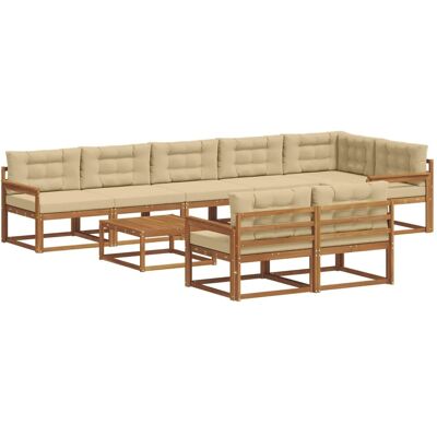 vidaXL Outdoor-Sofagarnitur mit Kissen 9-Tlg Natur und Beige 3367781 vidaXL Outdoor-Sofagarnitur mit Kissen 9-Tlg Natur und Beige 3367781