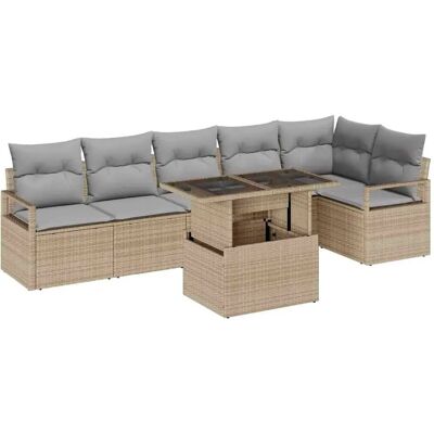 vidaXL Garten-Sofa-Set mit Kissen 7-Tlg Beige Poly Rattan 3348836 vidaXL Garten-Sofa-Set mit Kissen 7-Tlg Beige Poly Rattan 3348836
