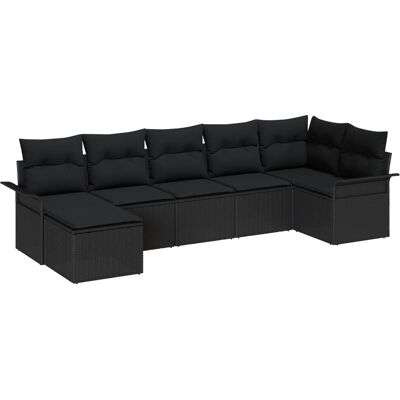 vidaXL Garten-Sofa-Set mit Kissen 7-Tlg Schwarz Poly Rattan 3354122 vidaXL Garten-Sofa-Set mit Kissen 7-Tlg Schwarz Poly Rattan 3354122