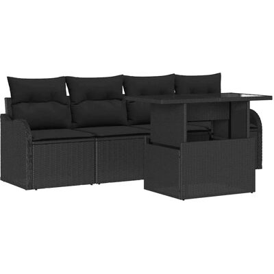 vidaXL Garten-Sofa-Set mit Kissen 5-Tlg Schwarz Poly Rattan 3348369 vidaXL Garten-Sofa-Set mit Kissen 5-Tlg Schwarz Poly Rattan 3348369