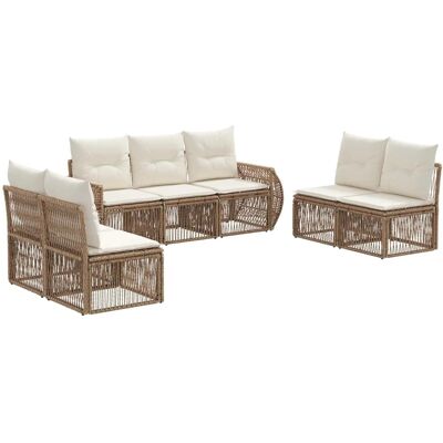 vidaXL Gartensofa-Set 7-Tlg Beige und Cremeweiß Poly-Rattan 3435387 vidaXL Gartensofa-Set 7-Tlg Beige und Cremeweiß Poly-Rattan 3435387