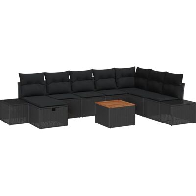 vidaXL Garten-Sofa-Set mit Kissen 9-Tlg Schwarz Poly Rattan 3360943 vidaXL Garten-Sofa-Set mit Kissen 9-Tlg Schwarz Poly Rattan 3360943