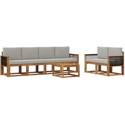 vidaXL Outdoor-Sofagarnitur mit Kissen 6 Stk Natur und Hellgrau 3385012 vidaXL Outdoor-Sofagarnitur mit Kissen 6 Stk Natur und Hellgrau 3385012