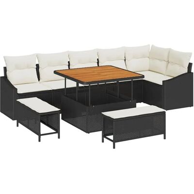 vidaXL Garten-Sofa-Set mit Kissen 9-Tlg Schwarz Poly Rattan 3362665 vidaXL Garten-Sofa-Set mit Kissen 9-Tlg Schwarz Poly Rattan 3362665