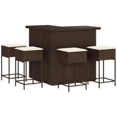 vidaXL 5-Tlg Gartenbar-Set mit Kissen Braun Poly Rattan 3261501 vidaXL 5-Tlg Gartenbar-Set mit Kissen Braun Poly Rattan 3261501