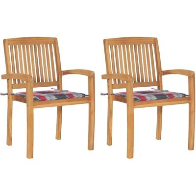 vidaXL Gartenstühle 2 Stk Rote Karomuster Kissen Massivholz Teak 3063265 vidaXL Gartenstühle 2 Stk Rote Karomuster Kissen Massivholz Teak 3063265