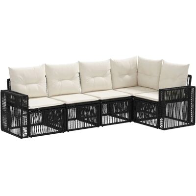 vidaXL Gartensofa-Set 5-Tlg Schwarz und Cremeweiß Poly-Rattan 3435121 vidaXL Gartensofa-Set 5-Tlg Schwarz und Cremeweiß Poly-Rattan 3435121