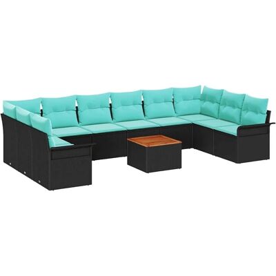 vidaXL Gartensofa-set 11 Stk Schwarz und Türkis Poly-Rattan 3356051 vidaXL Gartensofa-set 11 Stk Schwarz und Türkis Poly-Rattan 3356051