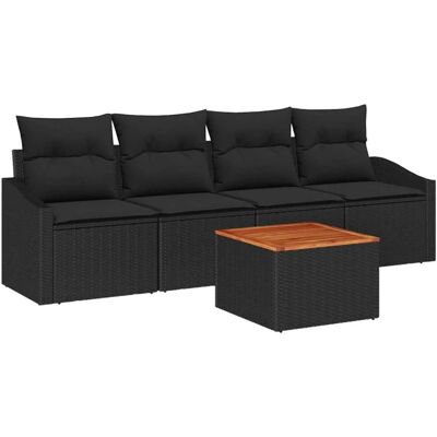 vidaXL Garten-Sofa-Set mit Kissen 5-Tlg Schwarz Poly Rattan 3347765 vidaXL Garten-Sofa-Set mit Kissen 5-Tlg Schwarz Poly Rattan 3347765