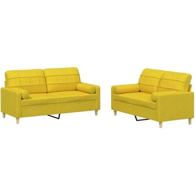 vidaXL 2-Tlg Sofagarnitur mit Kissen Hellgelb Stoff 3201295 vidaXL 2-Tlg Sofagarnitur mit Kissen Hellgelb Stoff 3201295