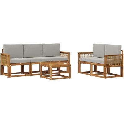 vidaXL Outdoor-Sofagarnitur 6 Stk Natur und Hellgrau Polyester 3384997 vidaXL Outdoor-Sofagarnitur 6 Stk Natur und Hellgrau Polyester 3384997