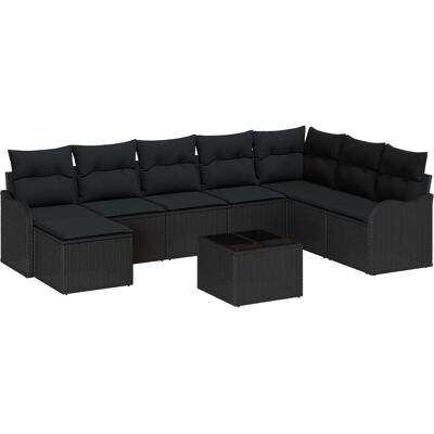 vidaXL Garten-Sofa-Set mit Kissen 9-Tlg Schwarz Poly Rattan 3354502 vidaXL Garten-Sofa-Set mit Kissen 9-Tlg Schwarz Poly Rattan 3354502