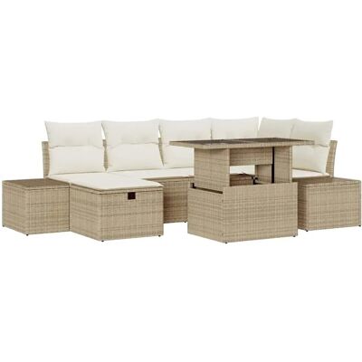 vidaXL Garten-Sofa-Set Höhenverstellbar 7-Tlg Beige Poly Rattan 3361210 vidaXL Garten-Sofa-Set Höhenverstellbar 7-Tlg Beige Poly Rattan 3361210