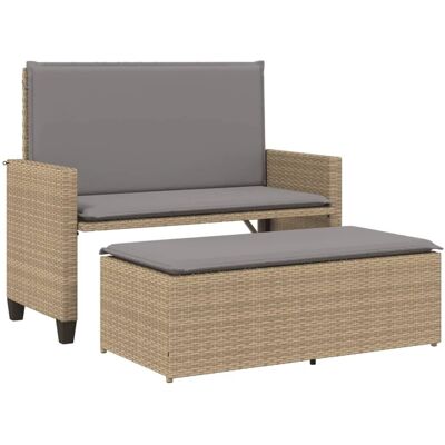 furnicato Gartenbank mit Kissen und Hocker Beige Poly Rattan furnicato Gartenbank mit Kissen und Hocker Beige Poly Rattan
