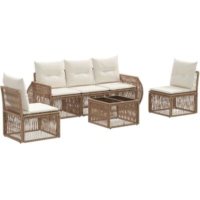 vidaXL Gartensofa-Set 6-Tlg Beige und Cremeweiß Poly-Rattan 3435378 vidaXL Gartensofa-Set 6-Tlg Beige und Cremeweiß Poly-Rattan 3435378