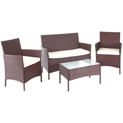 MCW Poly-Rattan Garnitur D82 4-teilig Braun-meliert mit Kissen Creme MCW Poly-Rattan Garnitur D82 4-teilig Braun-meliert mit Kissen Creme