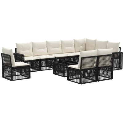 vidaXL Gartensofa-Set 11-Tlg Schwarz und Cremeweiß Poly-Rattan 3435154 vidaXL Gartensofa-Set 11-Tlg Schwarz und Cremeweiß Poly-Rattan 3435154