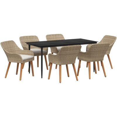 vidaXL 7-Teiliges Garten Esstisch Set Beige Poly Rattan 3261695 vidaXL 7-Teiliges Garten Esstisch Set Beige Poly Rattan 3261695