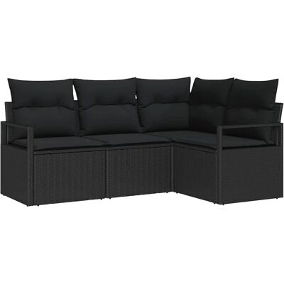 vidaXL Garten-Sofa-Set 4-Tlg Schwarz Poly Rattan 3346363 vidaXL Garten-Sofa-Set 4-Tlg Schwarz Poly Rattan 3346363