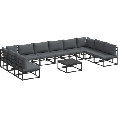 vidaXL Garten-Sofa-Set mit Kissen 11-Tlg Schwarz Aluminium 3378903 vidaXL Garten-Sofa-Set mit Kissen 11-Tlg Schwarz Aluminium 3378903