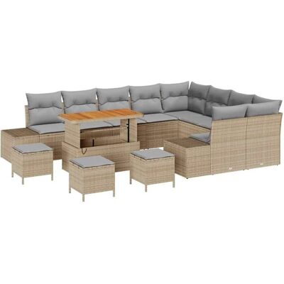 vidaXL Gartensofa-Set mit Kissen mit Speicher 13 Stk Beige Poly Rattan 3364782 vidaXL Gartensofa-Set mit Kissen mit Speicher 13 Stk Beige Poly Rattan 3364782