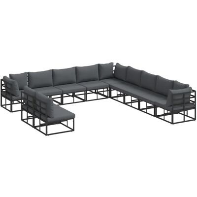 vidaXL Garten-Sofa-Set mit Kissen 11-Tlg Schwarz Aluminium 3378880 vidaXL Garten-Sofa-Set mit Kissen 11-Tlg Schwarz Aluminium 3378880