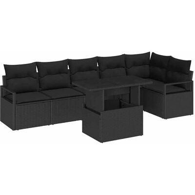 vidaXL Garten-Sofa-Set mit Kissen 7-Tlg Schwarz Poly Rattan 3348839 vidaXL Garten-Sofa-Set mit Kissen 7-Tlg Schwarz Poly Rattan 3348839