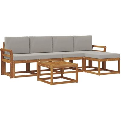 vidaXL Outdoor-Sofagarnitur mit Kissen 6 Stk Natur und Hellgrau 3366289 vidaXL Outdoor-Sofagarnitur mit Kissen 6 Stk Natur und Hellgrau 3366289