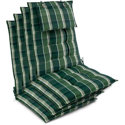 Beautissu 4er Set Sun-HL Hochlehner Auflage 120x50x8cm Grün-Kariert Beautissu 4er Set Sun-HL Hochlehner Auflage 120x50x8cm Grün-Kariert