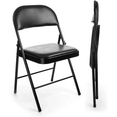 BigDean 2 Stück Klappstuhl Gepolstert Klappstühle Schwarz Metall Stuhl mit Kunstlederbezug Robust bis 130 kg Belastbar BigDean 2 Stück Klappstuhl Gepolstert Klappstühle Schwarz Metall Stuhl mit Kunstlederbezug Robust bis 130 kg Belastbar