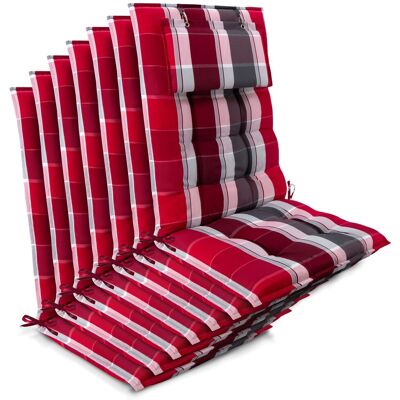 Beautissu 7er Set Sun-HL Hochlehner Auflage 120x50x8cm Rot-Gestreift Beautissu 7er Set Sun-HL Hochlehner Auflage 120x50x8cm Rot-Gestreift