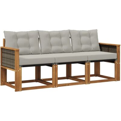 vidaXL Outdoor-Sofagarnitur mit Kissen 3 Stk Natur und Hellgrau 3381739 vidaXL Outdoor-Sofagarnitur mit Kissen 3 Stk Natur und Hellgrau 3381739