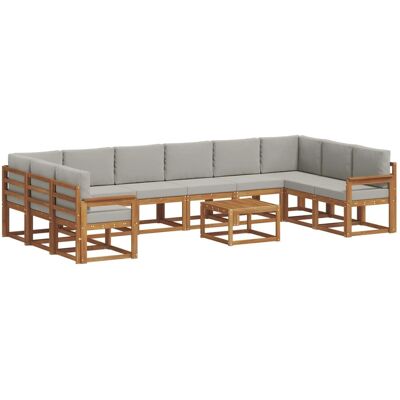 vidaXL Outdoor-Sofagarnitur mit Kissen 11-Tlg Natur und Hellgrau 3367079 vidaXL Outdoor-Sofagarnitur mit Kissen 11-Tlg Natur und Hellgrau 3367079