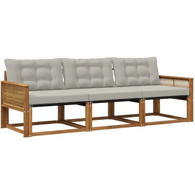 vidaXL Outdoor-Sofagarnitur mit Kissen 3 Stk Natur und Hellgrau 3381219 vidaXL Outdoor-Sofagarnitur mit Kissen 3 Stk Natur und Hellgrau 3381219