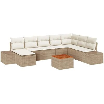 vidaXL Garten-Sofa-Set mit Kissen 9-Tlg Beige Poly Rattan 3347995 vidaXL Garten-Sofa-Set mit Kissen 9-Tlg Beige Poly Rattan 3347995