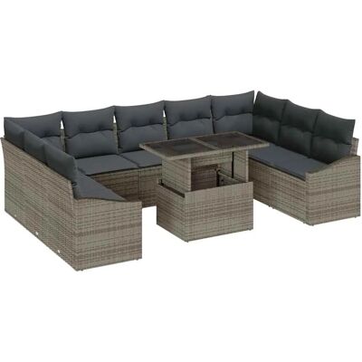 vidaXL Sofa Set mit Kissen 10-Tlg Grau Poly-Rattan 3349065 vidaXL Sofa Set mit Kissen 10-Tlg Grau Poly-Rattan 3349065