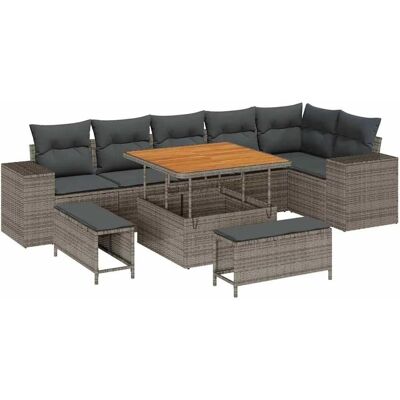 vidaXL Gartensofa-Set mit Kissen 9 Stk Grau Poly-Rattan 3363968 vidaXL Gartensofa-Set mit Kissen 9 Stk Grau Poly-Rattan 3363968