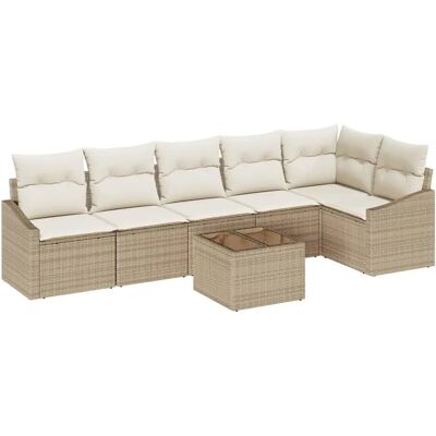 vidaXL Garten Essgruppe mit Kissen mit Speicher 7-Tlg Beige und Creme 3355420 vidaXL Garten Essgruppe mit Kissen mit Speicher 7-Tlg Beige und Creme 3355420