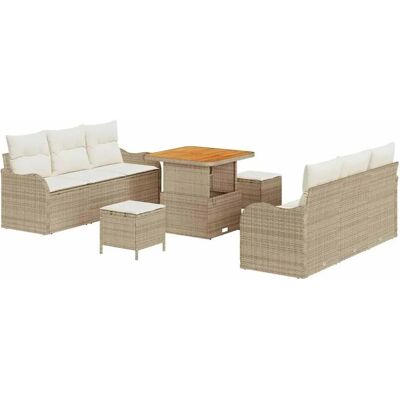vidaXL 9-Teiliges Garten-Sofa-Set mit Kissen in Beige aus Poly Rattan und Akazie 3362216 vidaXL 9-Teiliges Garten-Sofa-Set mit Kissen in Beige aus Poly Rattan und Akazie 3362216