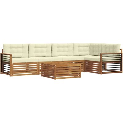 vidaXL Outdoor-Sofagarnitur mit Kissen 6-Tlg Natur und Creme 3373510 vidaXL Outdoor-Sofagarnitur mit Kissen 6-Tlg Natur und Creme 3373510