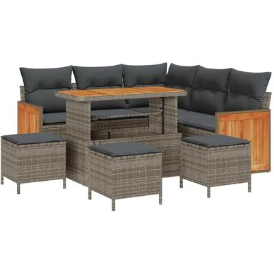 vidaXL Gartensofa-Set mit Kissen 9 Stk Grau Poly-Rattan 3365263 vidaXL Gartensofa-Set mit Kissen 9 Stk Grau Poly-Rattan 3365263