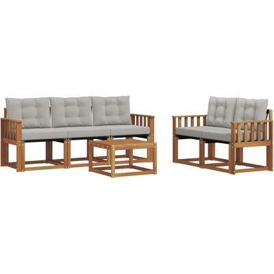 vidaXL Outdoor-Sofagarnitur mit Kissen 6-Tlg Natur und Hellgrau 3368398 vidaXL Outdoor-Sofagarnitur mit Kissen 6-Tlg Natur und Hellgrau 3368398