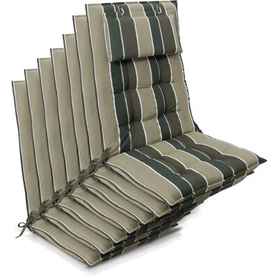 Beautissu 7er Set Sun-HL Hochlehner Auflage 120x50x8cm Grün-Gestreift Beautissu 7er Set Sun-HL Hochlehner Auflage 120x50x8cm Grün-Gestreift