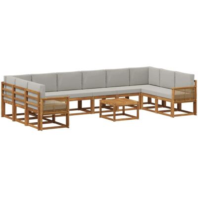 vidaXL Outdoor-Sofagarnitur mit Kissen 11 Stk Natur und Hellgrau 3385597 vidaXL Outdoor-Sofagarnitur mit Kissen 11 Stk Natur und Hellgrau 3385597