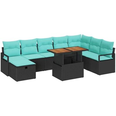 vidaXL Gartensofa-Set mit Kissen 9-Tlg Schwarz Poly-Rattan 3360015 vidaXL Gartensofa-Set mit Kissen 9-Tlg Schwarz Poly-Rattan 3360015