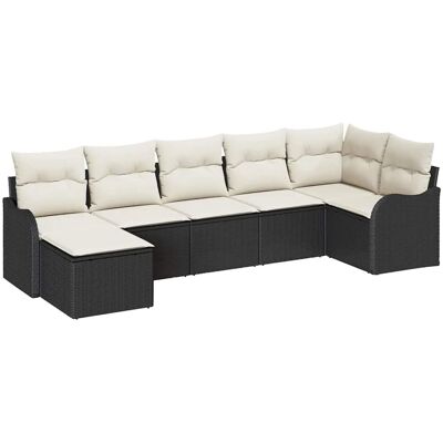 vidaXL Garten-Sofa-Set mit Kissen 7-Tlg Schwarz Weiß Poly Rattan 3354456 vidaXL Garten-Sofa-Set mit Kissen 7-Tlg Schwarz Weiß Poly Rattan 3354456